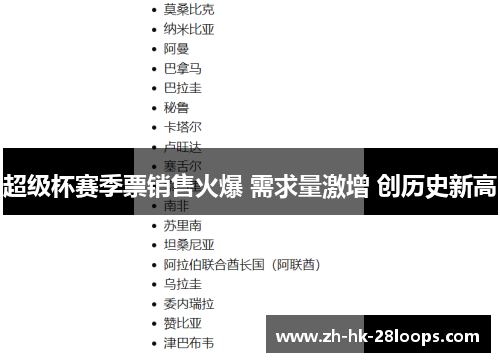 超级杯赛季票销售火爆 需求量激增 创历史新高